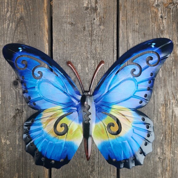 Metal Butterfly-HOLLY BLUE/YELLOW, Dim: 14" L x 10.5" W x 0.5" D - Picture 1 of 2